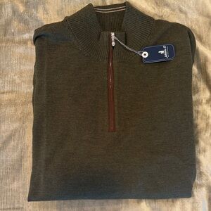 johnnie-O Dark Raynor Merino Wool Quarter Zip Sweater, size XL